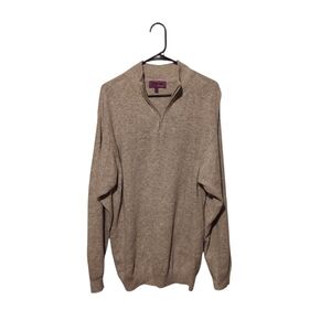 Old Money Preppy Wool Cashmere Sweater L Grey Quarter Zip Grandpa Cabincore